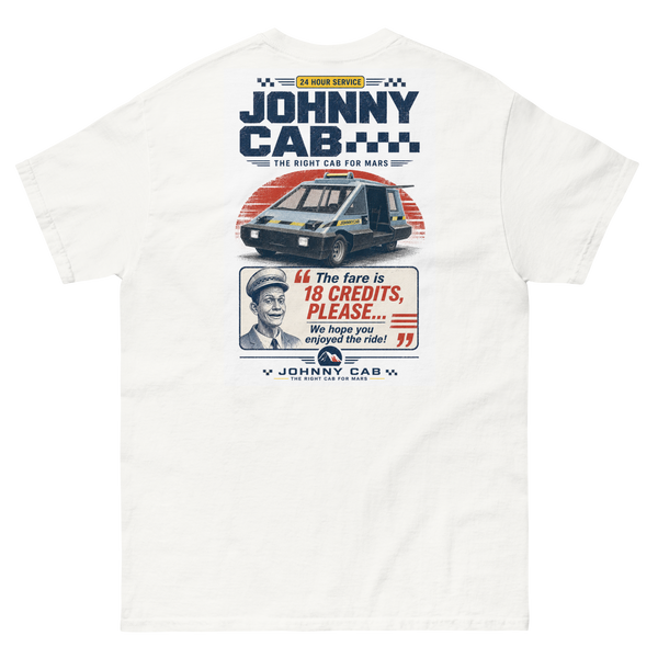Johnny Cab T-shirt, Total Recall inspired robot taxi back print design