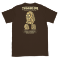 The Golden Idol Exhibition T-shirt, gold and ivory museum exhibition back print design