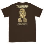 The Golden Idol Exhibition T-shirt, gold and ivory museum exhibition back print design
