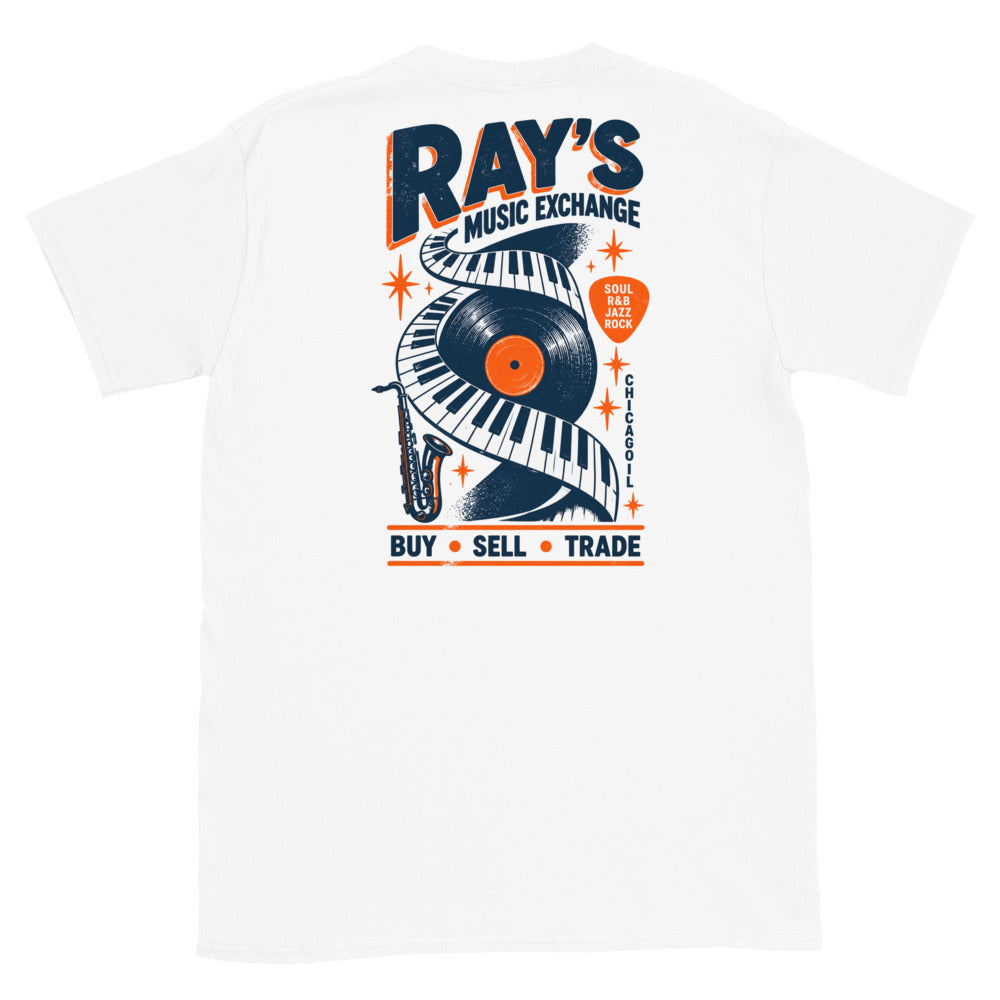 Ray's Music Exchange T-shirt, record shop back print design